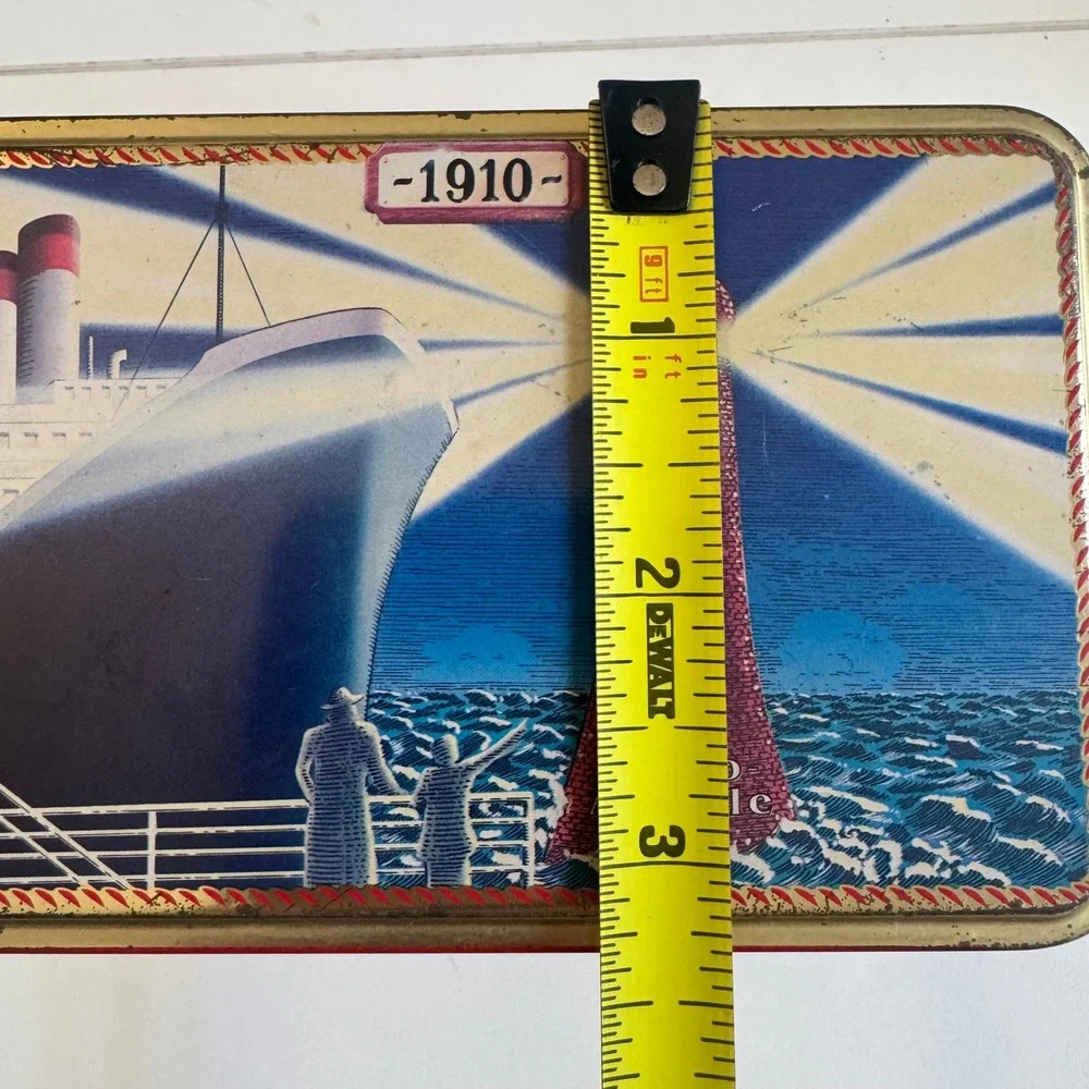 Agfa Photo Article 1910 Steamship Lighthouse Vintage Style Red Metal Tin Box